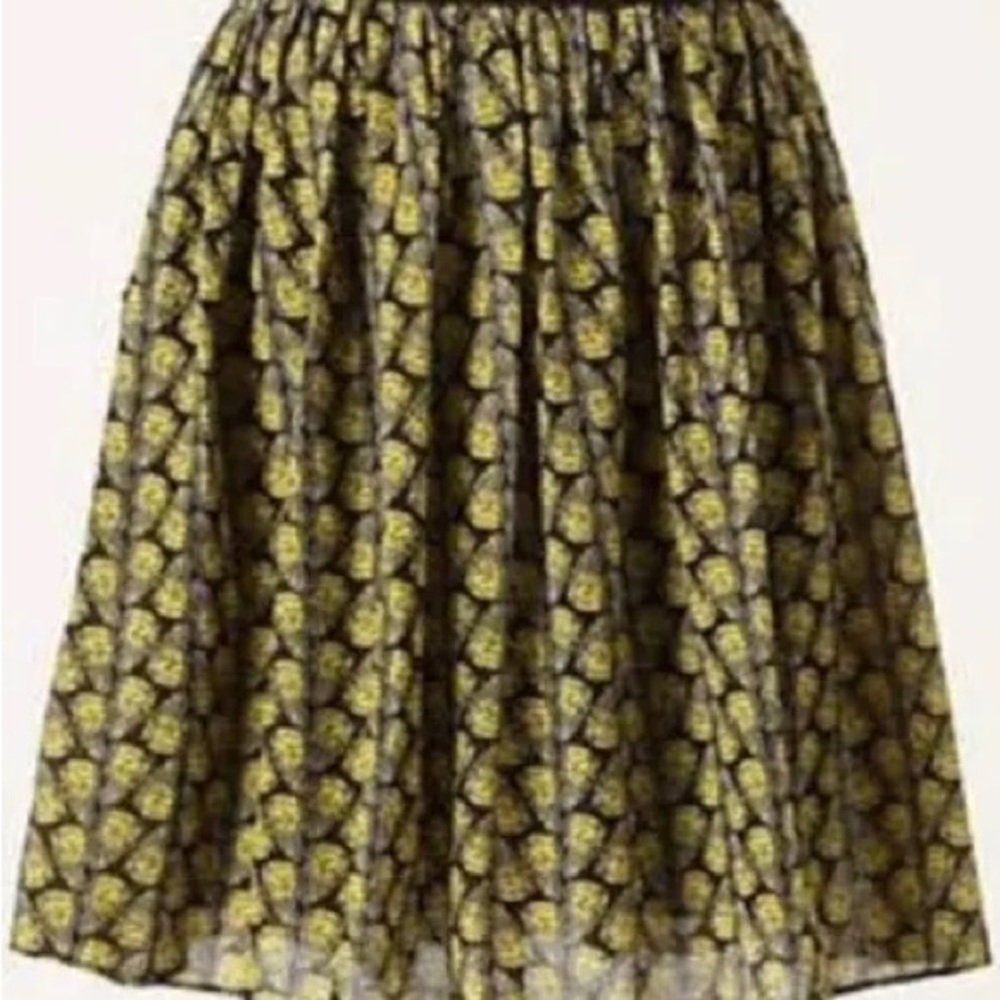 Anthropologie Floral A-Line Skirt in Black and Yellow